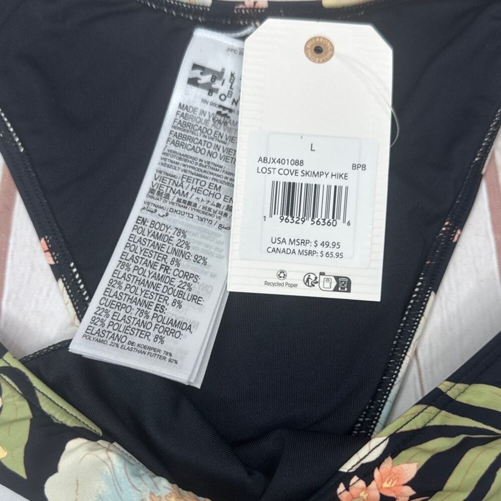 NWT Billabong Lost Cove Skimpy Hike Bikini Black Floral Bottoms Women’s Size L - Picture 7 of 7